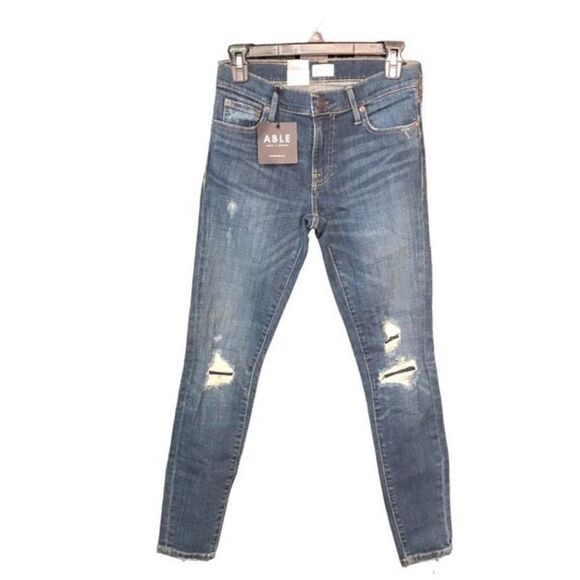 ABLE Womens Jeans The Skinny Aracelly 25 Distressed Leg Mid Rise - Picture 1 of 9